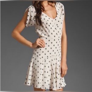 Rebecca Taylor Cream Mini Dress with Black Hearts
